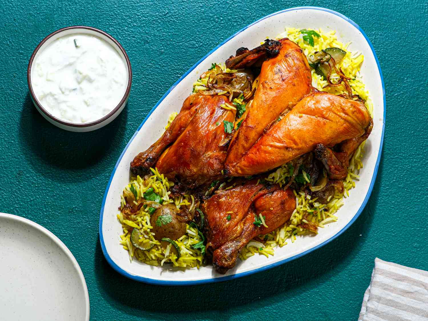 Overhead view of Biryani Style Roast Chicke