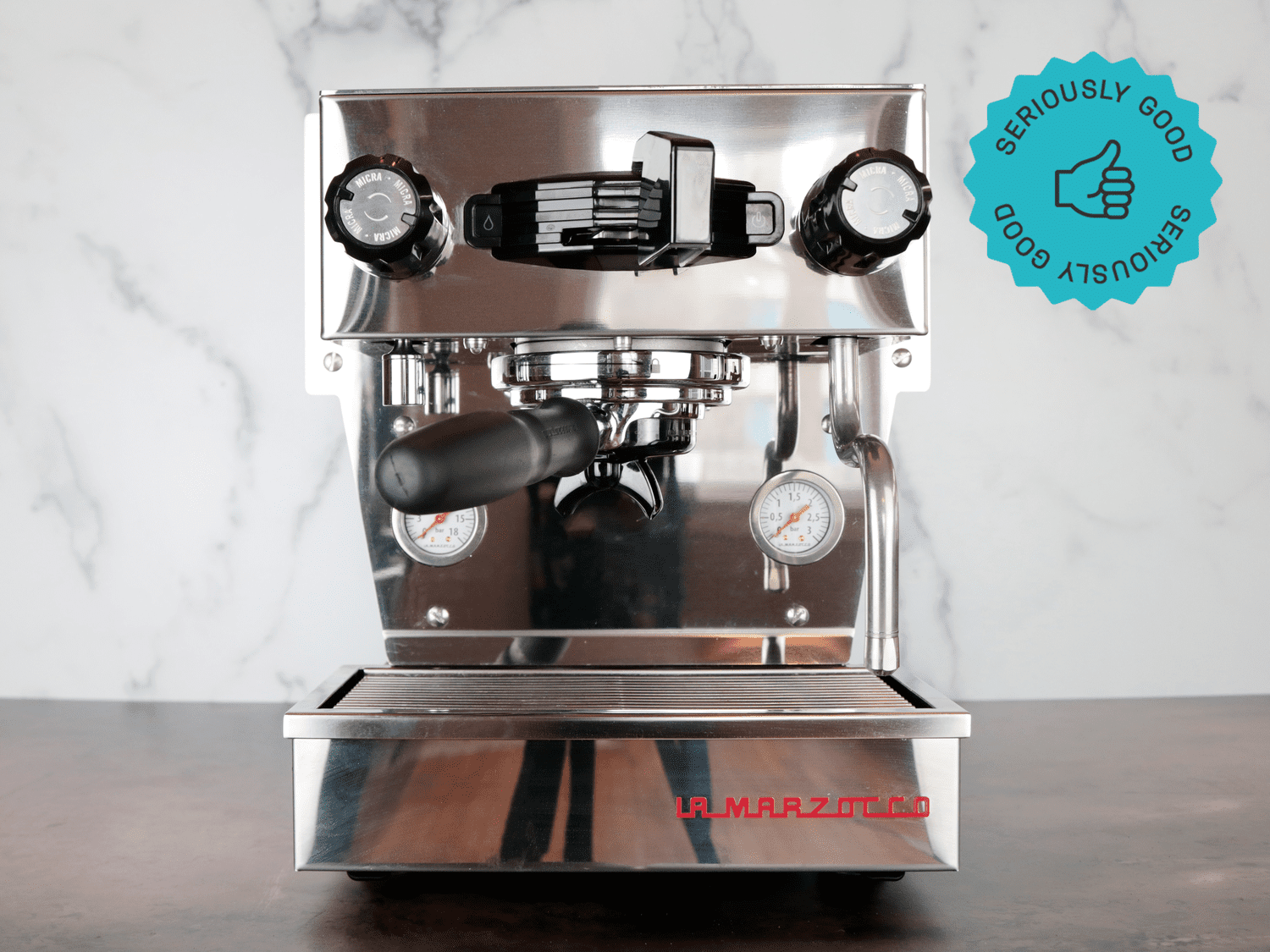 a la marzocco linea micra against a marble backdrop