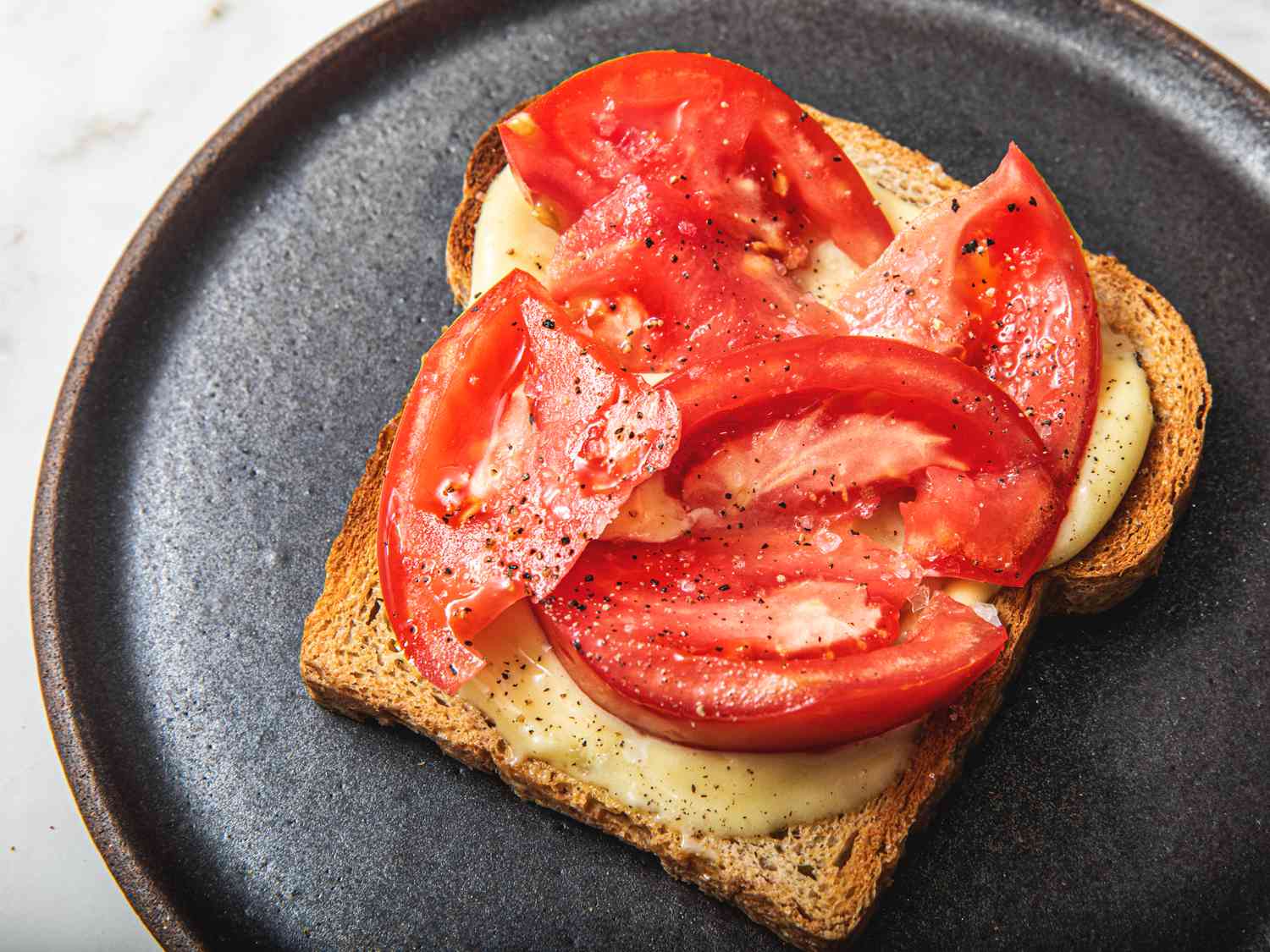 Overhead view of tomato toast