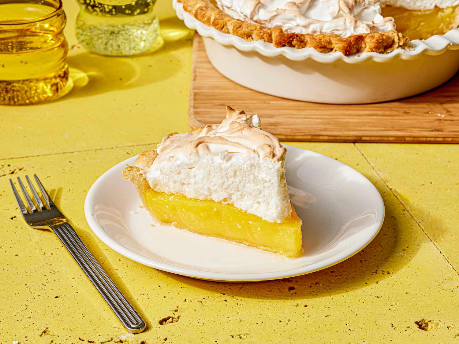 Side view of lemon Meringue pie