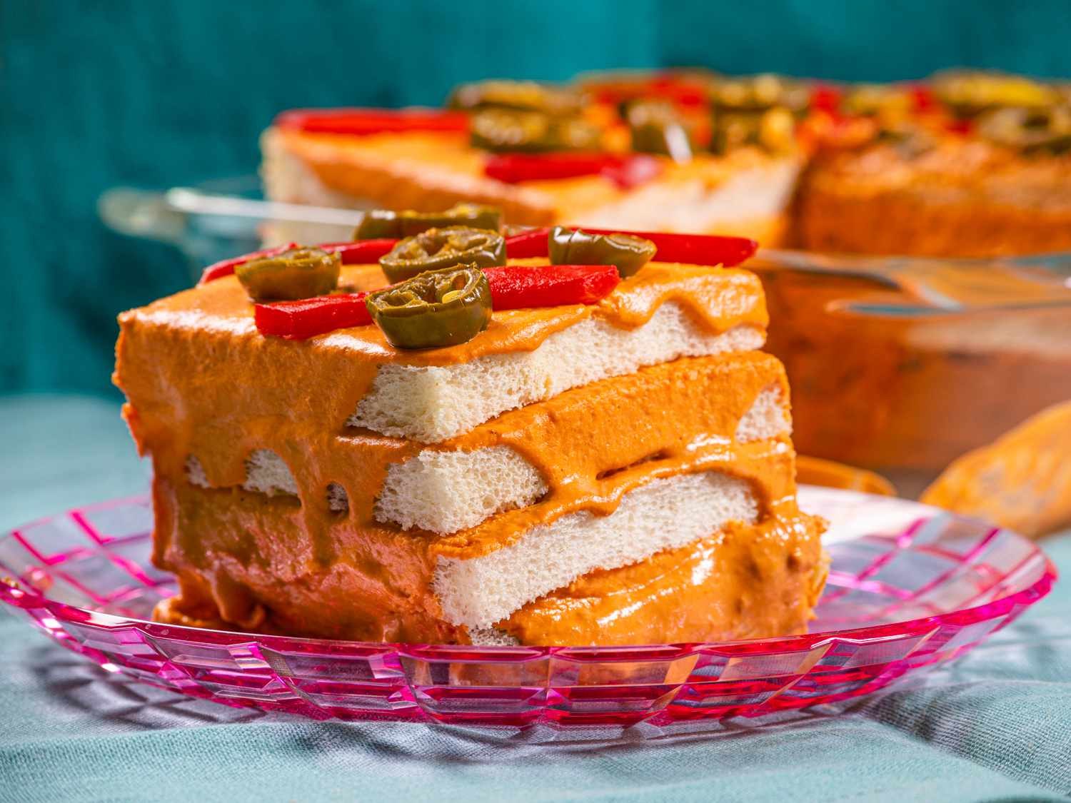 Side view of a slice of Pastel De Atun