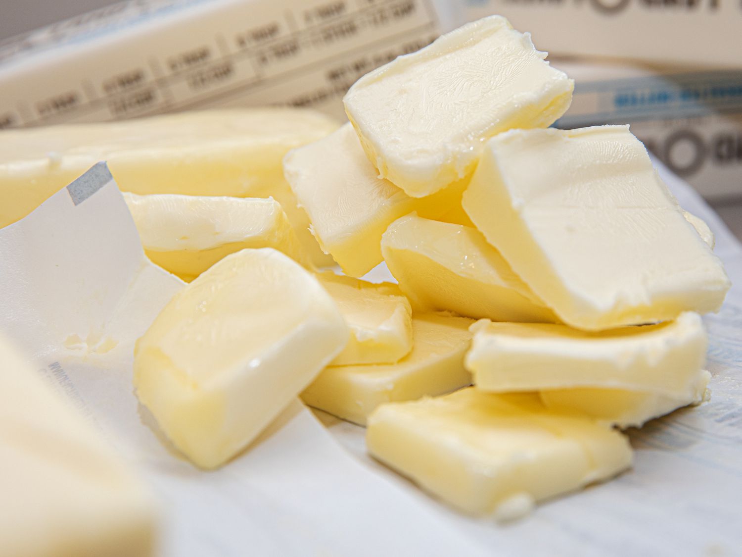 A pile of cubed butter 