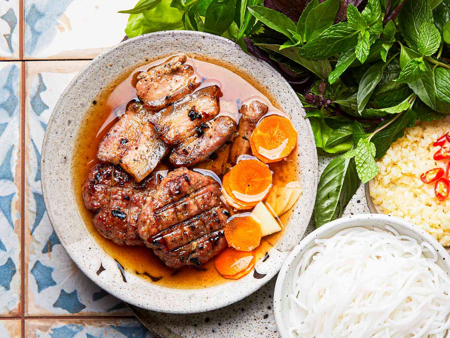 Overhead view of Bun Cha Hanoi