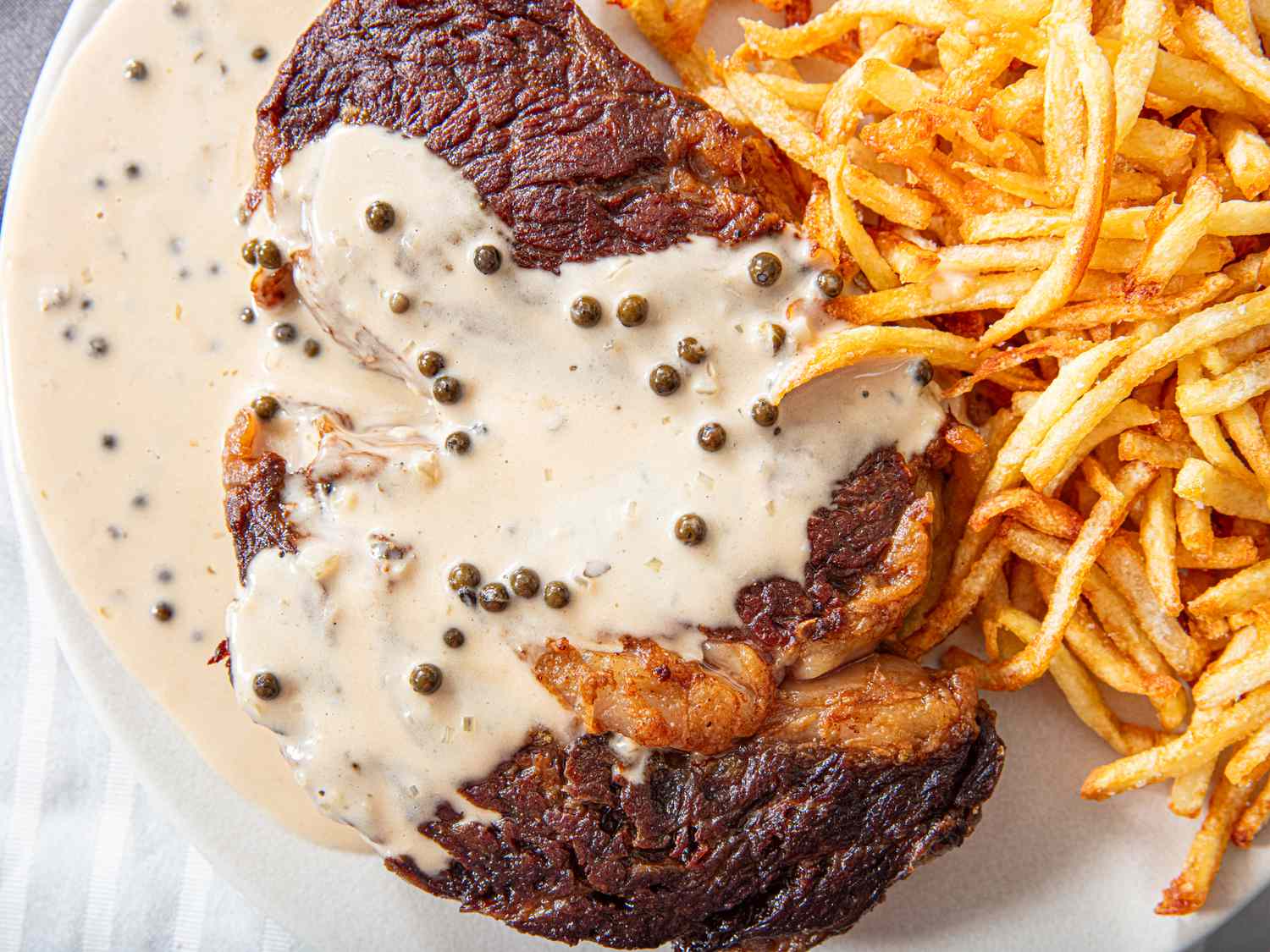 Overhead view of steak frites