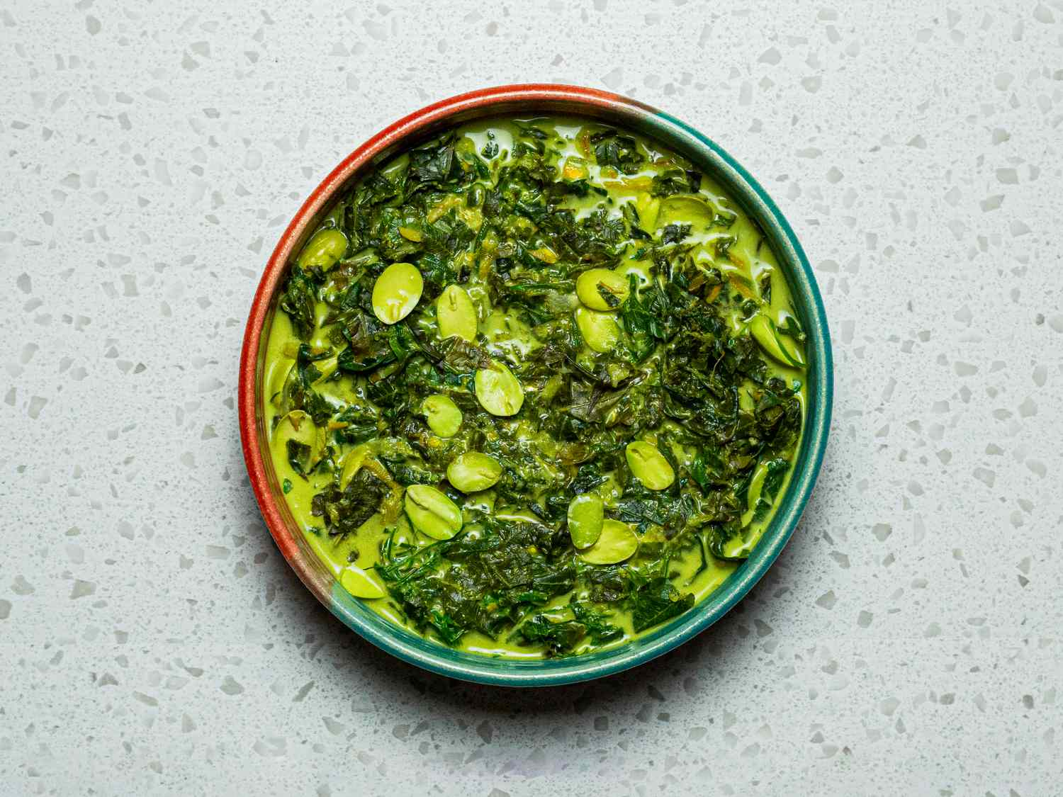 Fiddleheads and fresh fava beans in coconut milk.