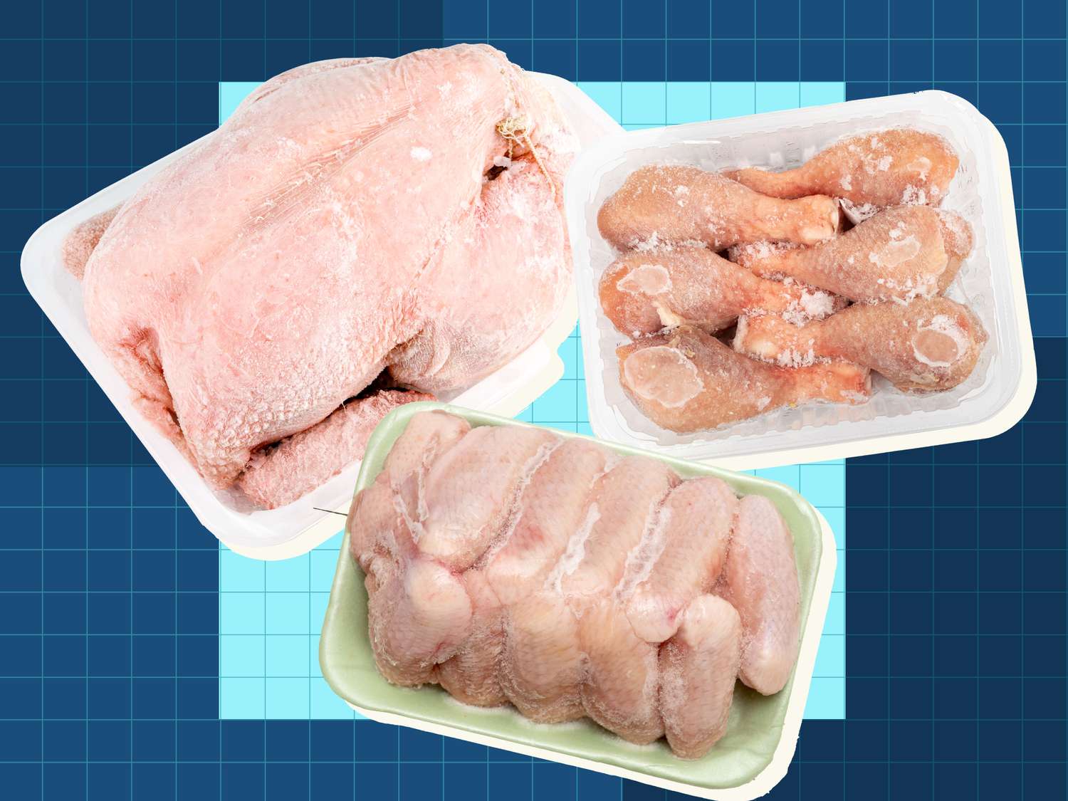 Overhead view of frozen chicken