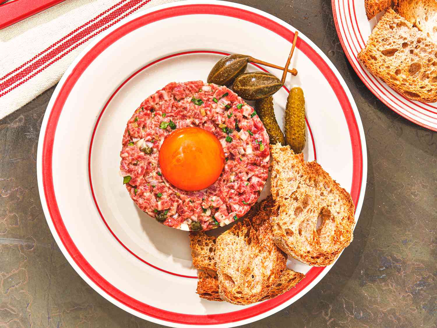 Overhead view of steak tartare 