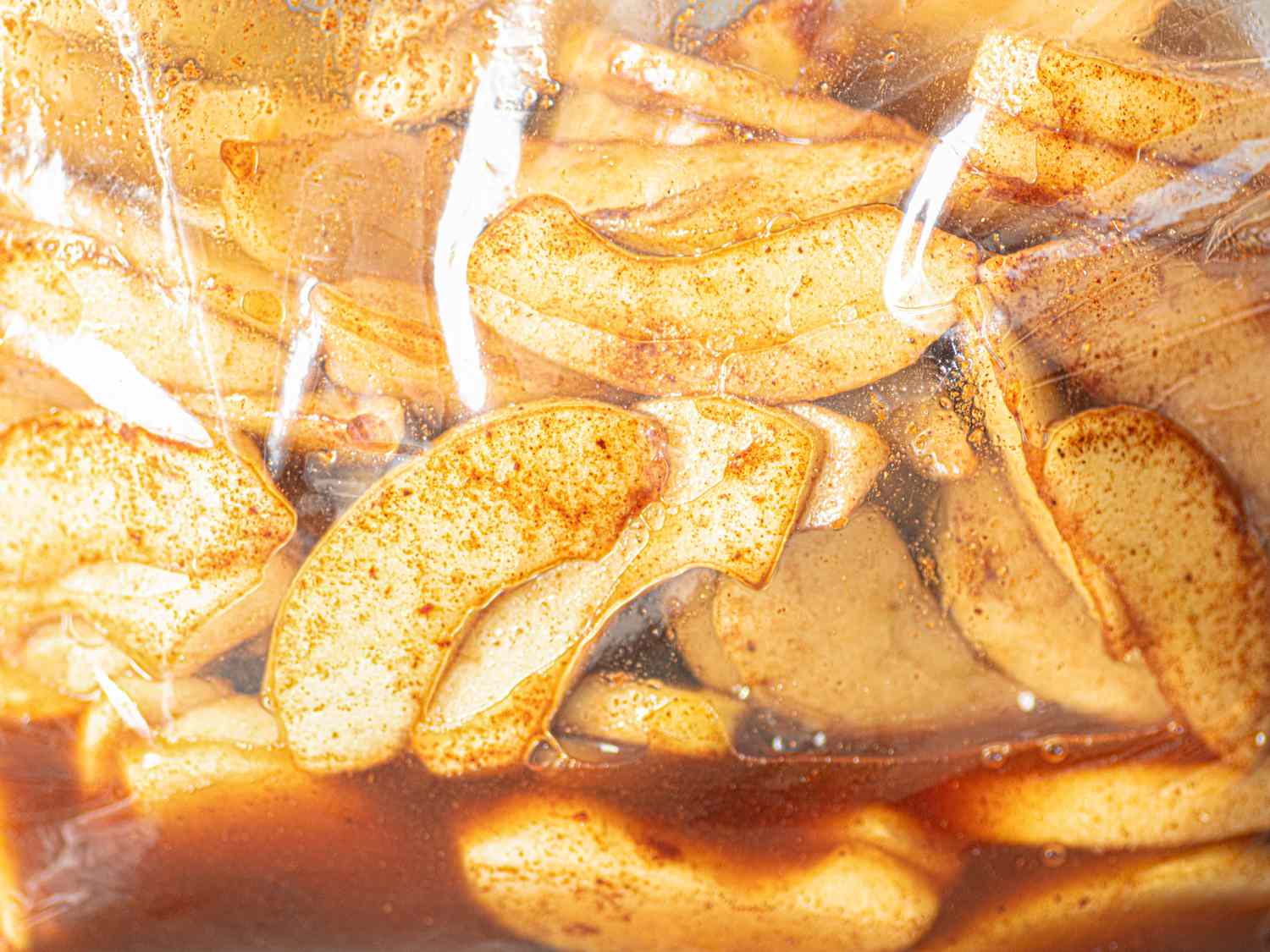 Close-up of a bag of macerated apples