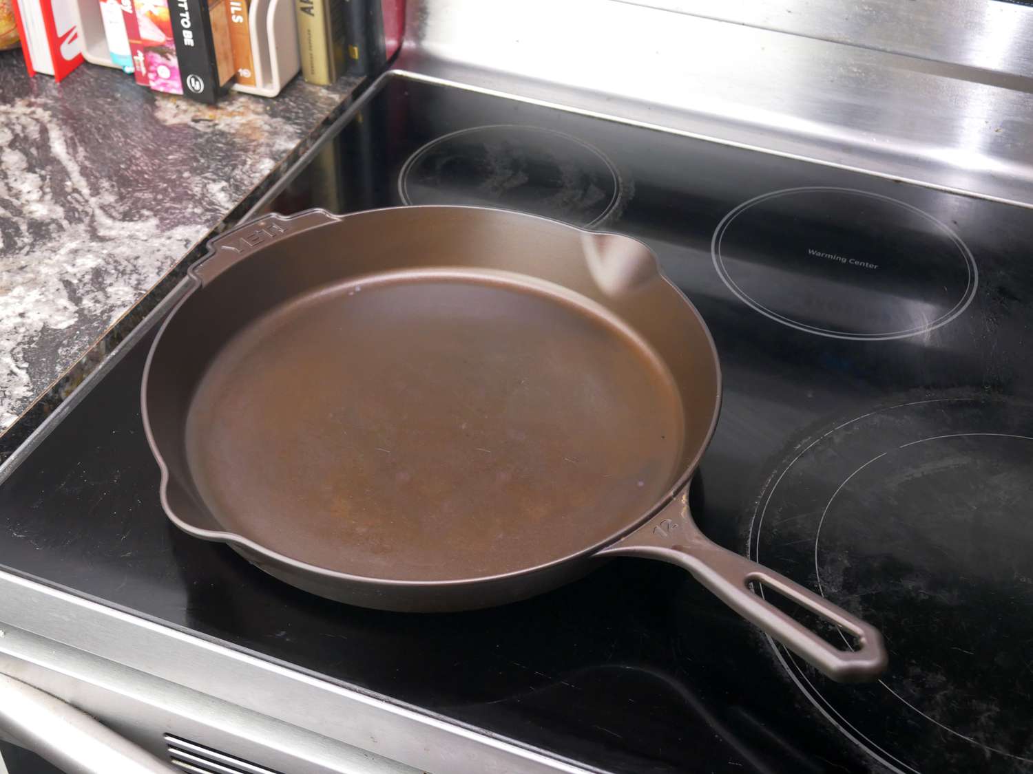 the yeti cast iron skillet on a stovetop