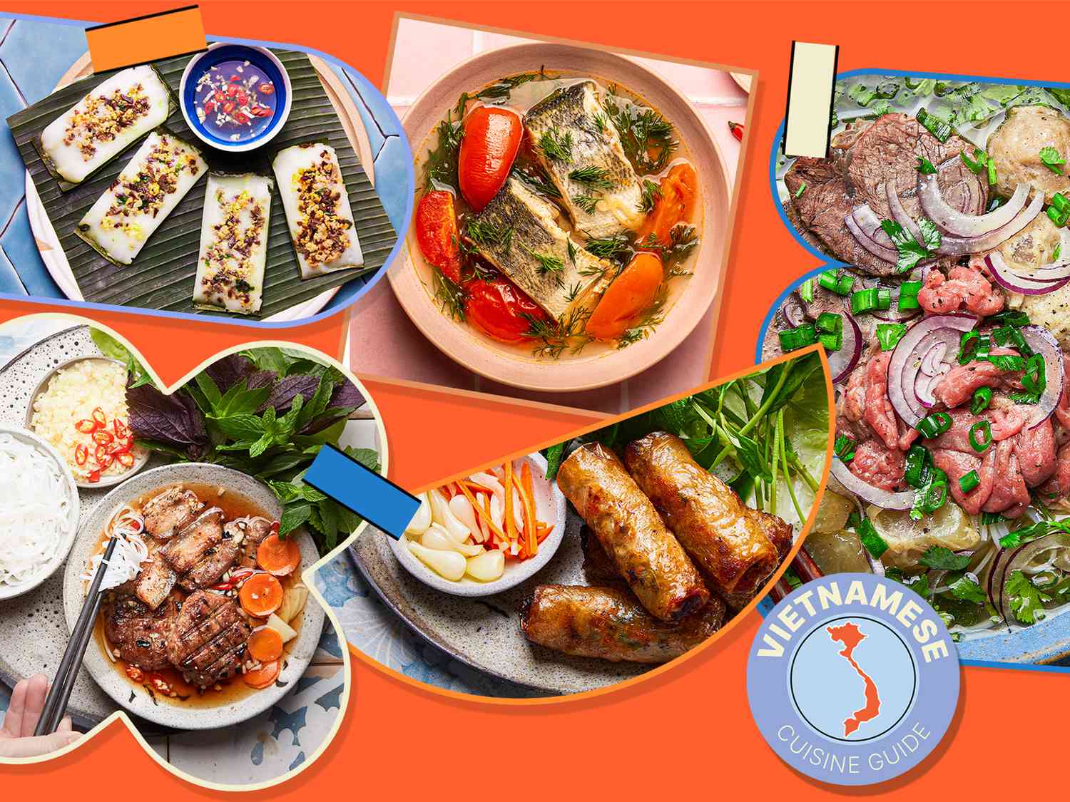 Collage of Vietnamese dishes with borders