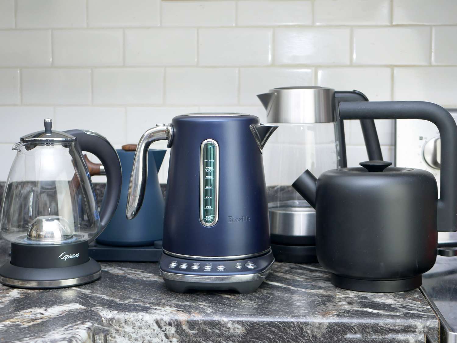 electric tea kettles on a countertop 