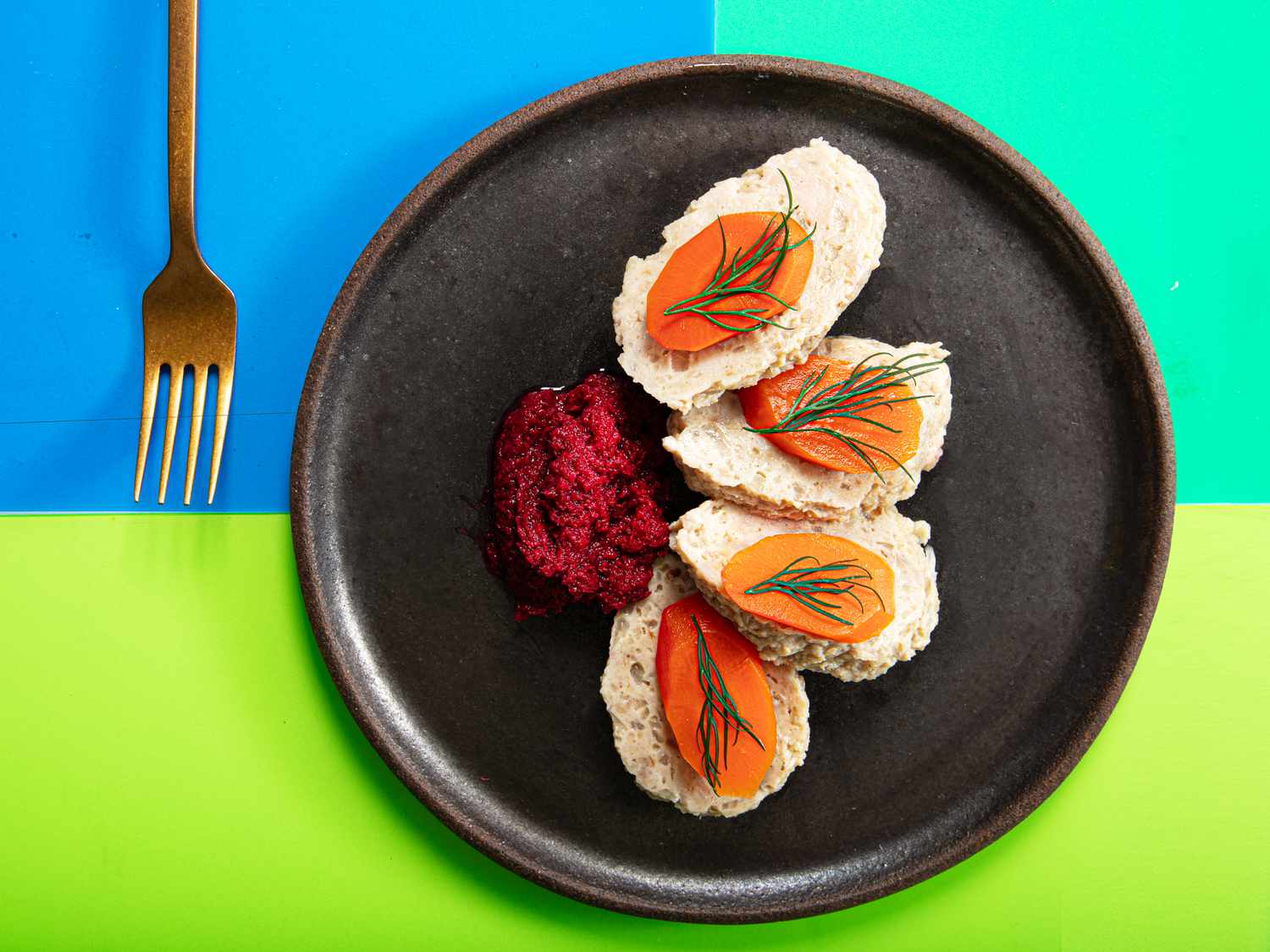 Overhead view of gefilte fish 