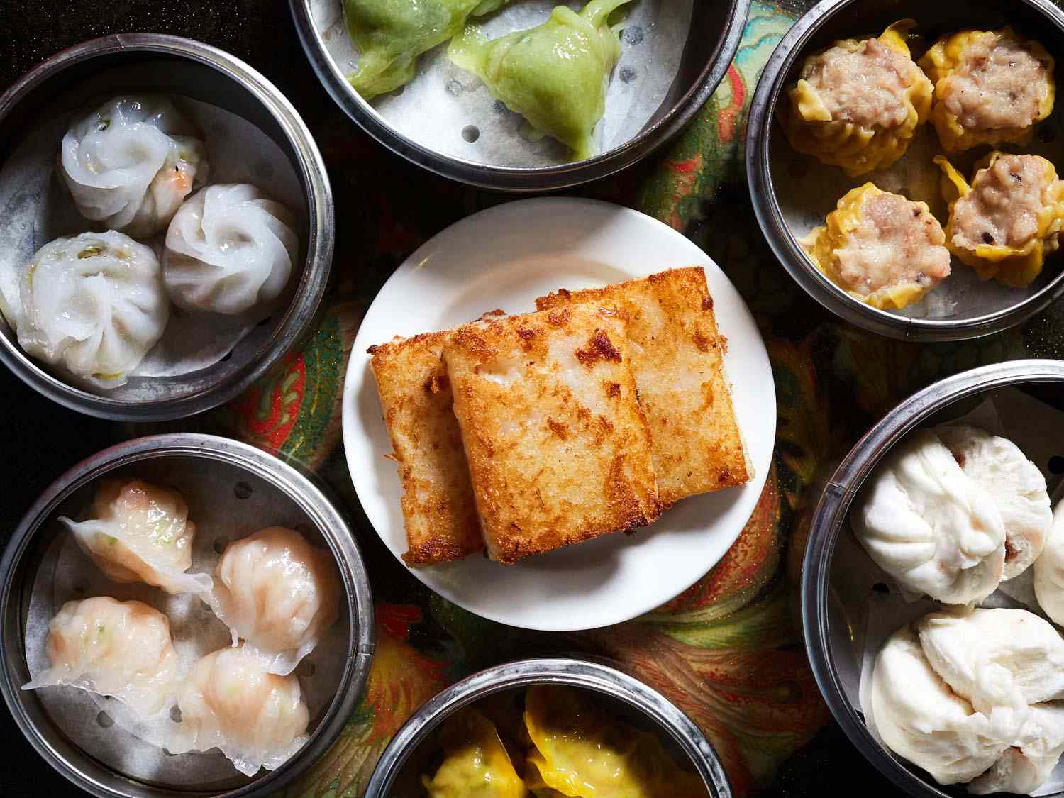 A collection of dishes from Hollywood East Dimsum in Washington DC.