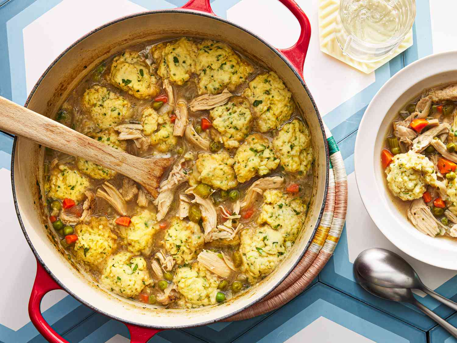 Overhead view of Turkey and dumplings