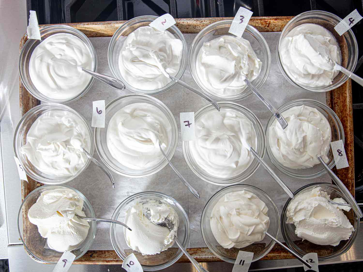 Overhead view of sour cream taste test 