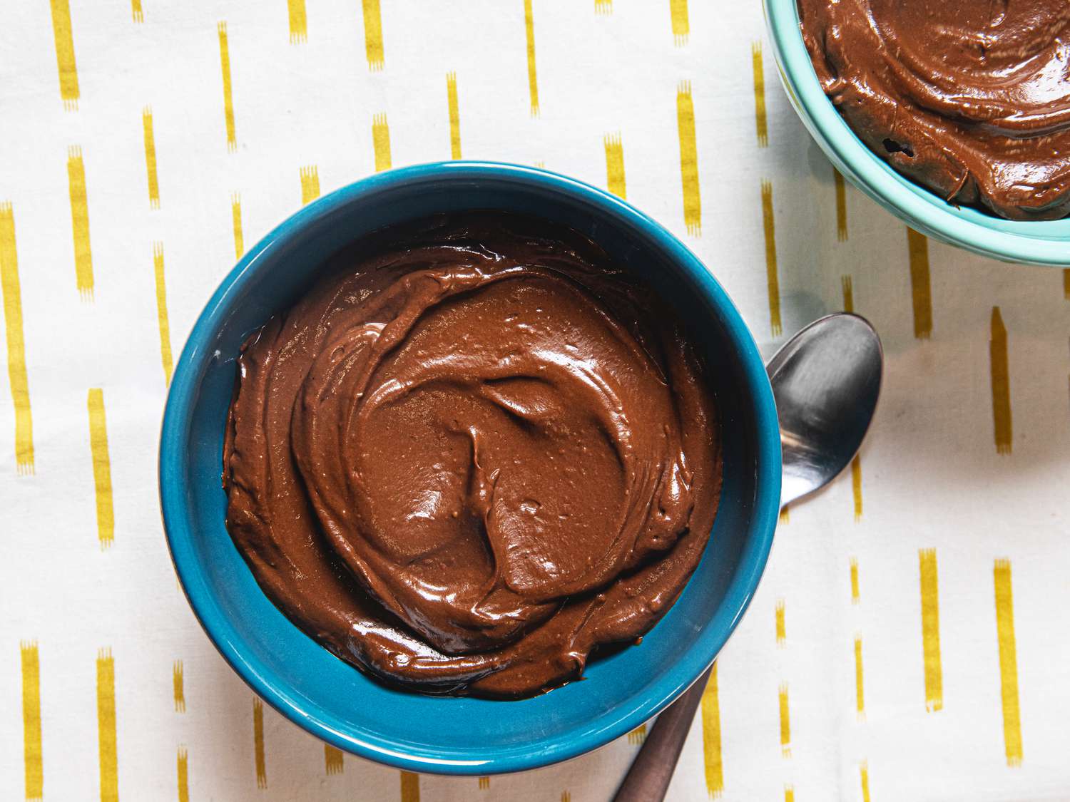 Overhead view of avocado chocolate mousse